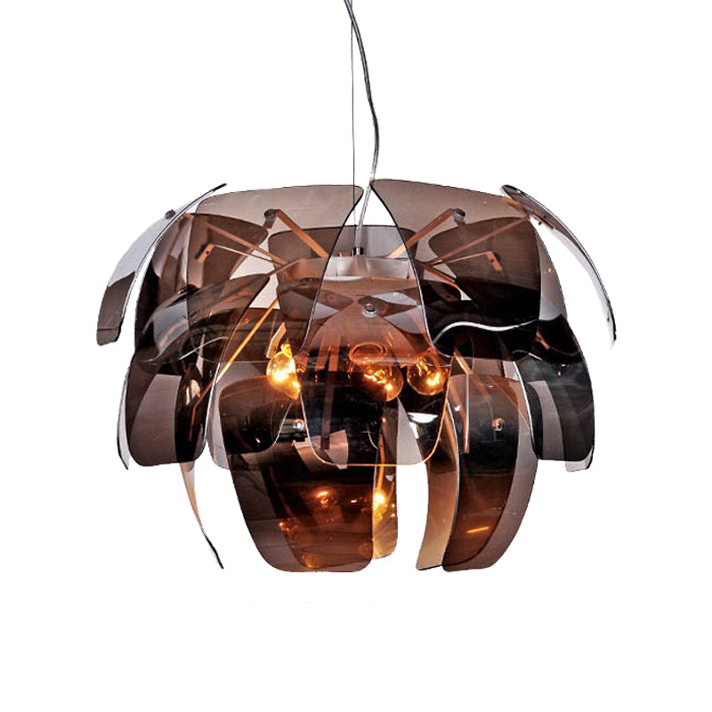 Flower Living Room Ceiling Chandelier Smoke Gray Glass 4 Bulbs Modernist Suspended Pendant Light