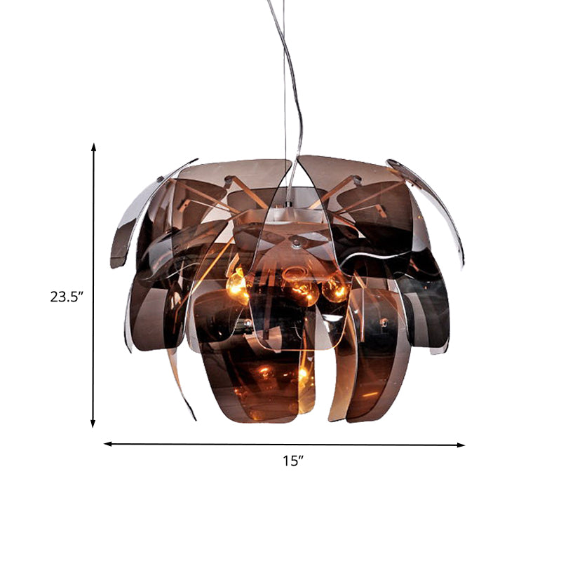 Flower Living Room Ceiling Chandelier Smoke Gray Glass 4 Bulbs Modernist Suspended Pendant Light