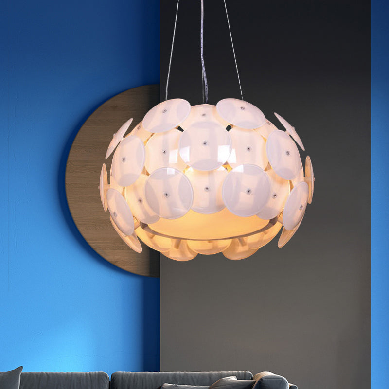 4 Heads Bedroom Hanging Light Modern White Pendant Chandelier with Drum Acrylic Shade