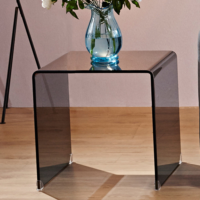 Modern Glass Sled Side End Table Minimalist Square Corner Table