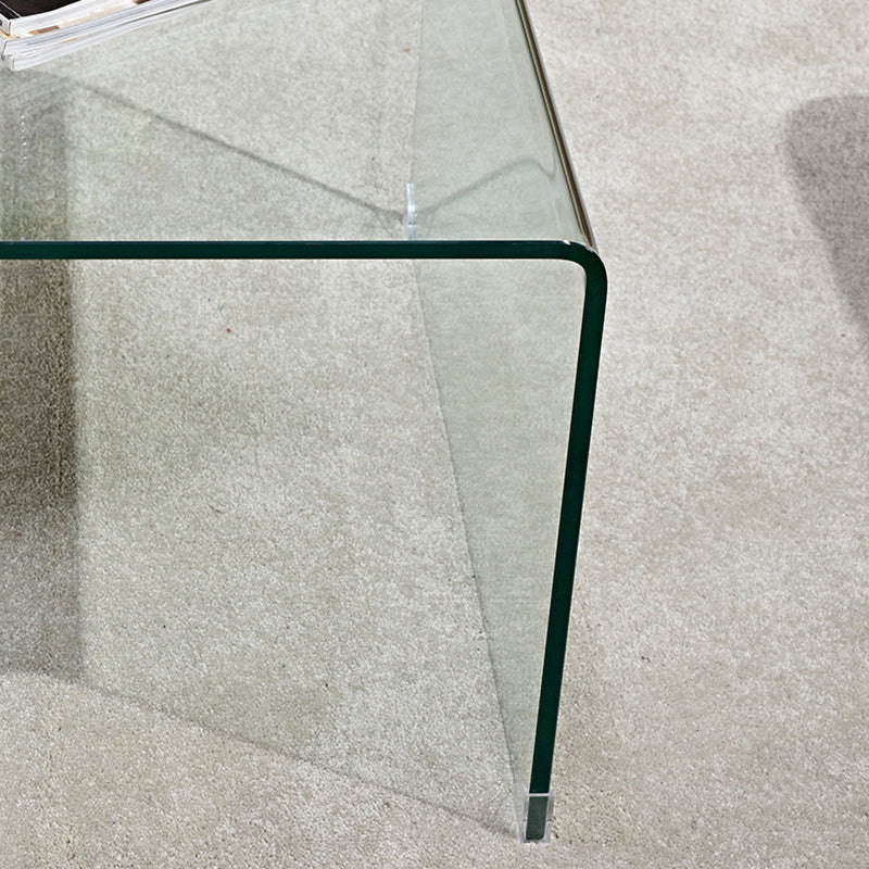 Modern Glass Sled Side End Table Minimalist Square Corner Table