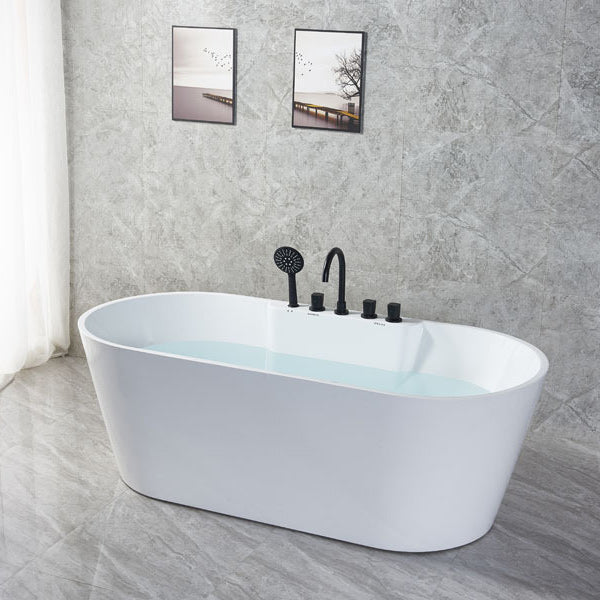 White Oval Bath Tub for Bathroom Soaking Stand Alone Tub with Drain