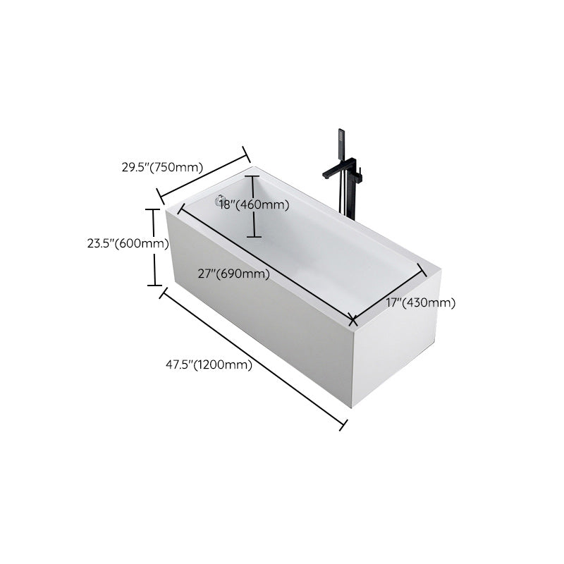 White Acrylic Rectangular Bathtub Soaking Freestanding with Left Drain