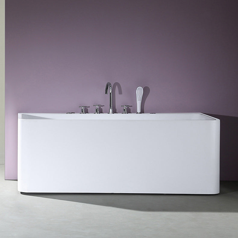 White Acrylic Rectangular Bath Tub Whirlpool Stand Alone Tub with Faucet