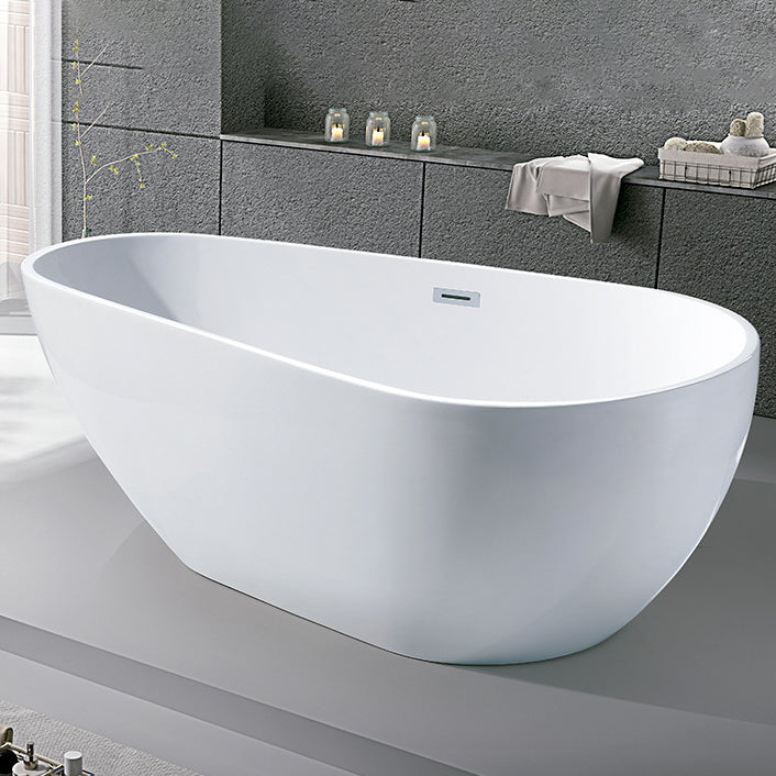 White Acrylic Oval Bathtub Freestanding Soaking Bath Tub with Center Drain