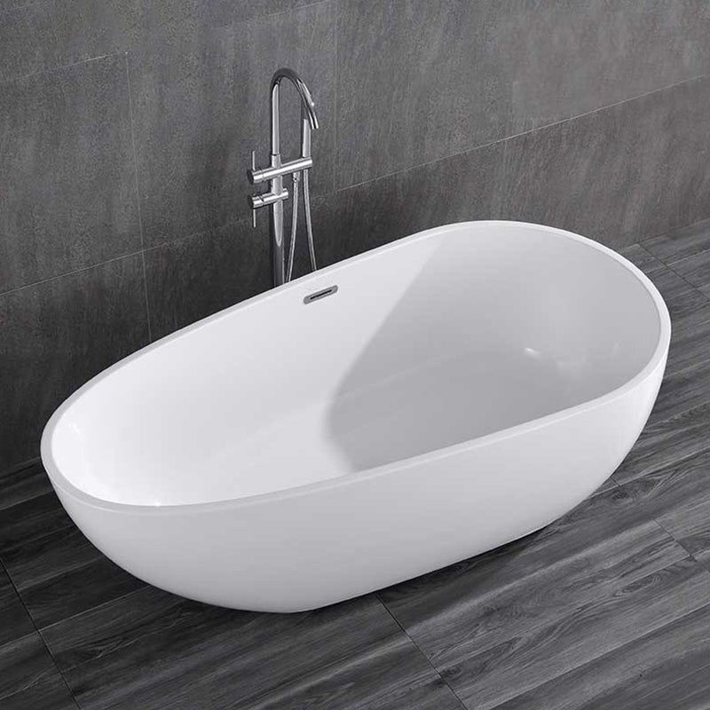 White Acrylic Oval Bathtub Freestanding Soaking Bath Tub with Center Drain