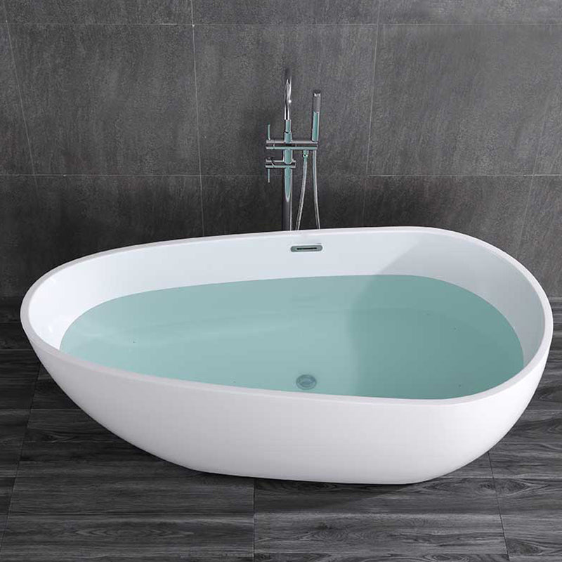 White Acrylic Oval Bathtub Freestanding Soaking Bath Tub with Center Drain