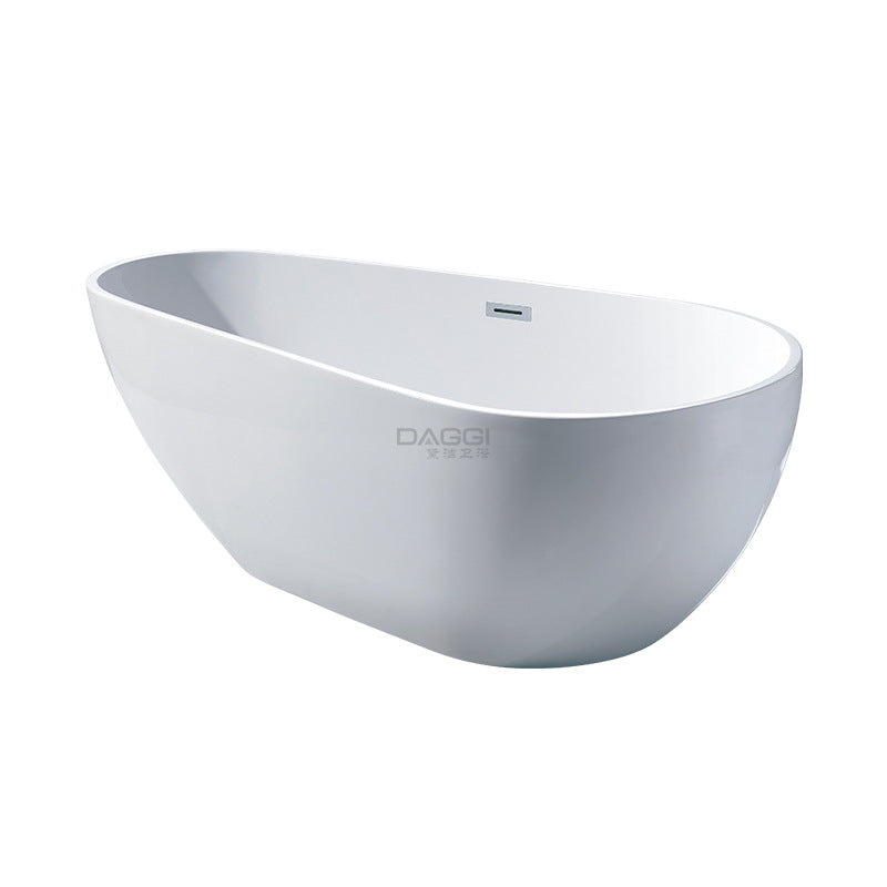 White Acrylic Oval Bathtub Freestanding Soaking Bath Tub with Center Drain