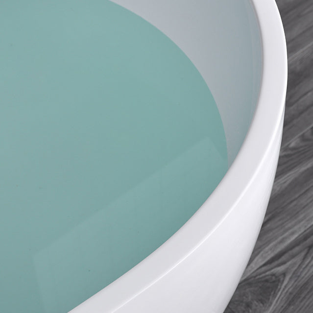 White Acrylic Oval Bathtub Freestanding Soaking Bath Tub with Center Drain
