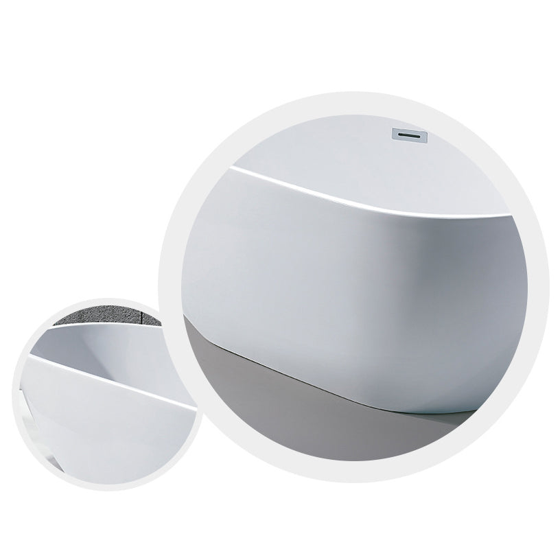 White Acrylic Oval Bathtub Freestanding Soaking Bath Tub with Center Drain