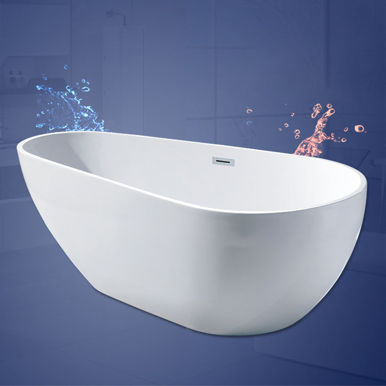 White Acrylic Oval Bathtub Freestanding Soaking Bath Tub with Center Drain