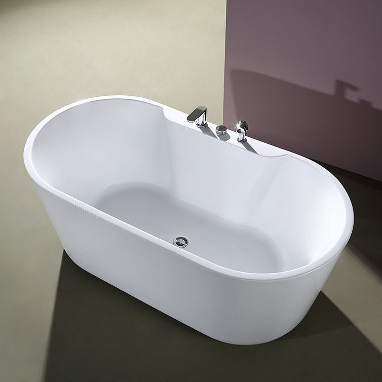 Acrylic Oval Bathtub with Faucet Soaking Freestanding Tub for Bathroom