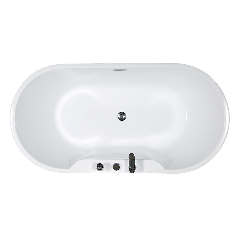 Acrylic Oval Bathtub with Faucet Soaking Freestanding Tub for Bathroom