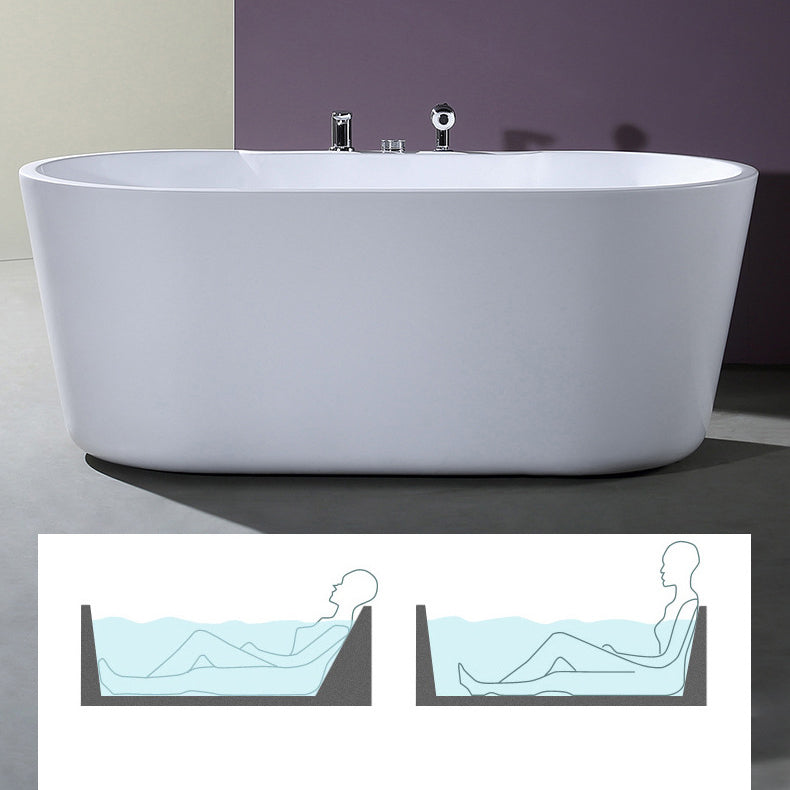 Acrylic Oval Bathtub with Faucet Soaking Freestanding Tub for Bathroom