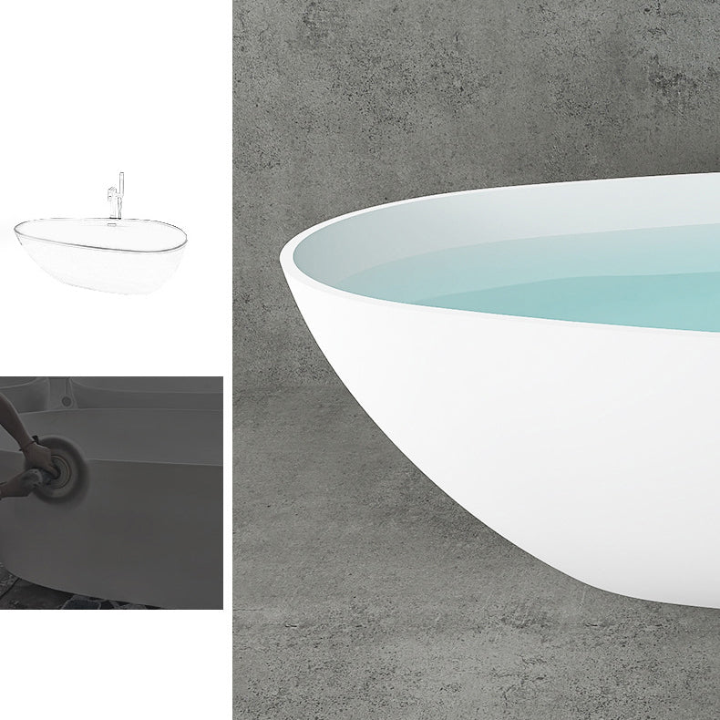 Soaking Stand Alone Tub with Drain Bathroom White Stone Bathtub
