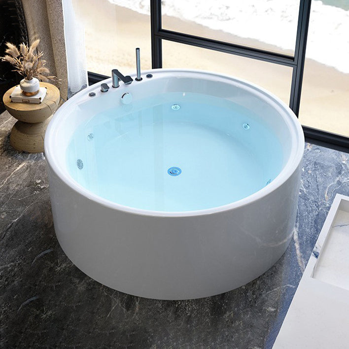 Acrylic Round Bath Tub Whirlpool Freestanding Bathtub with Tub Filler and Trim Kit
