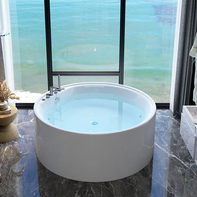 Acrylic Round Bath Tub Whirlpool Freestanding Bathtub with Tub Filler and Trim Kit