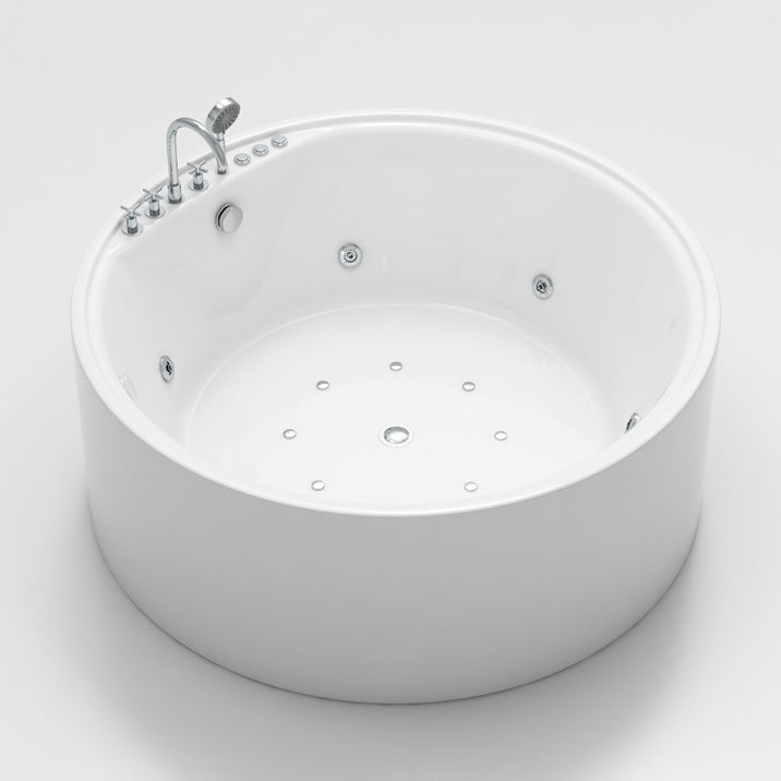 Acrylic Round Bath Tub Whirlpool Freestanding Bathtub with Tub Filler and Trim Kit