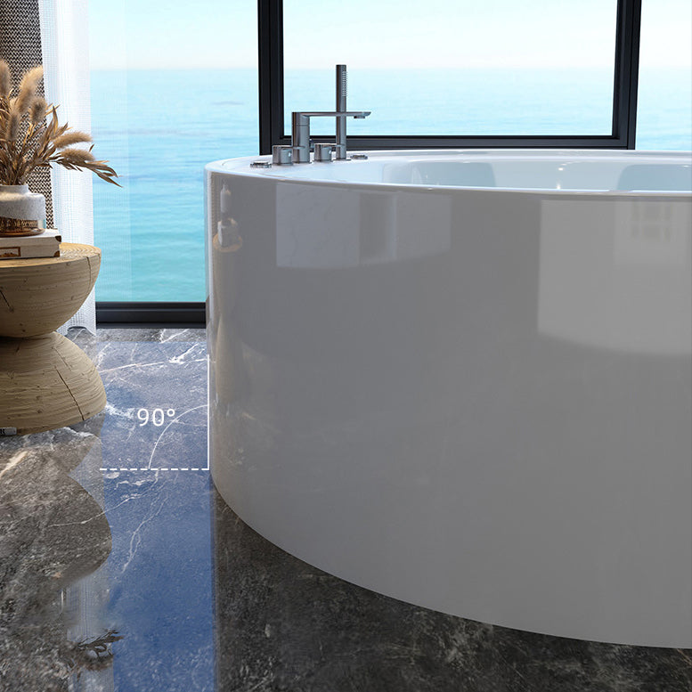 Acrylic Round Bath Tub Whirlpool Freestanding Bathtub with Tub Filler and Trim Kit