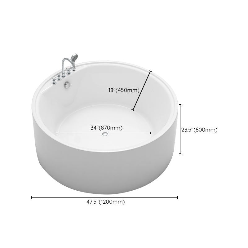 Acrylic Round Bath Tub Whirlpool Freestanding Bathtub with Tub Filler and Trim Kit