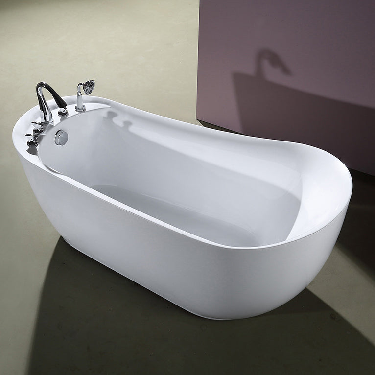 White Acrylic Oval Bathtub Soaking Freestanding Tub with Faucet