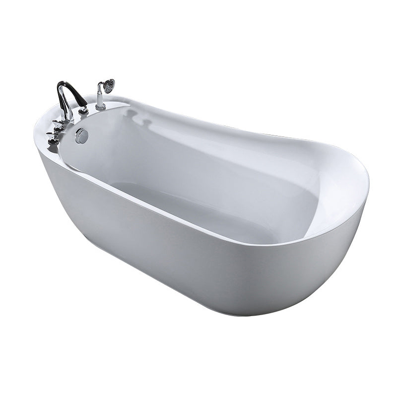 White Acrylic Oval Bathtub Soaking Freestanding Tub with Faucet