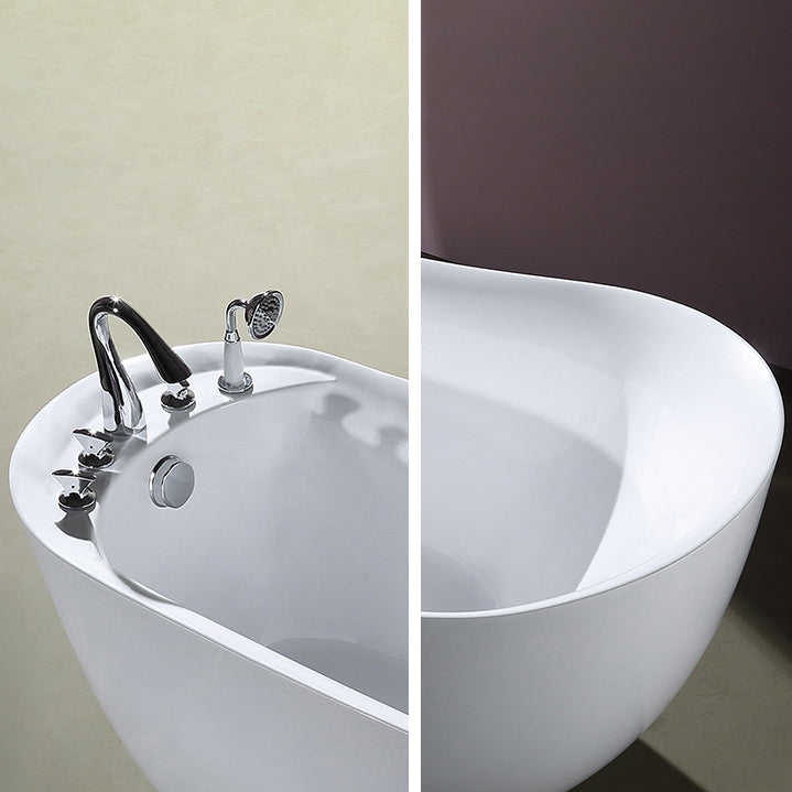 White Acrylic Oval Bathtub Soaking Freestanding Tub with Faucet