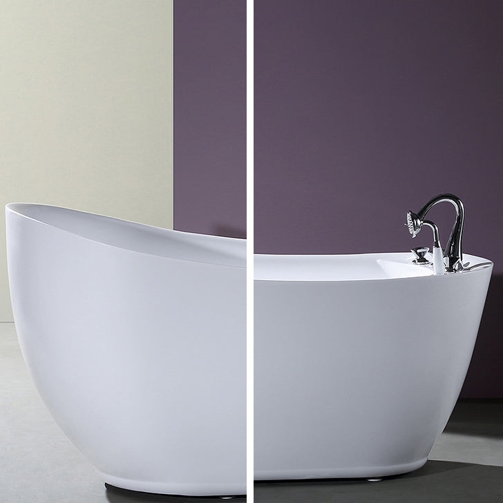 White Acrylic Oval Bathtub Soaking Freestanding Tub with Faucet