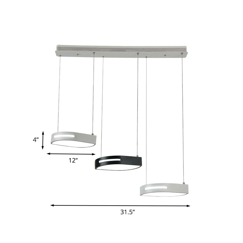 Modernisme en grappe de feuilles pendentif métal métal 3 têtes de salle à manger lampe suspension à LED en noir et blanc