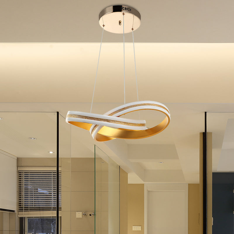 Gold Twisting Hanging Chandelier Minimalism LED Acrylic Ceiling Pendant Lamp in Warm/White Light