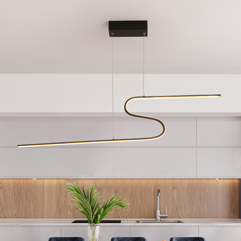 Curved Dining Room Pendant Light Acrylic LED Simple Chandelier Lamp Fixture in Black, Warm/White/Natural Light
