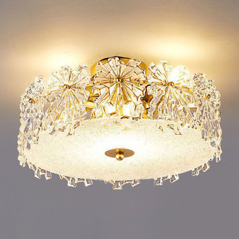 Modern Drum Flush Mount Lighting Crystal Multiple-Light Ceiling Lighting