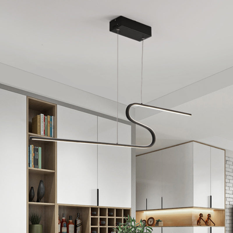 Curved Dining Room Pendant Light Acrylic LED Simple Chandelier Lamp Fixture in Black, Warm/White/Natural Light