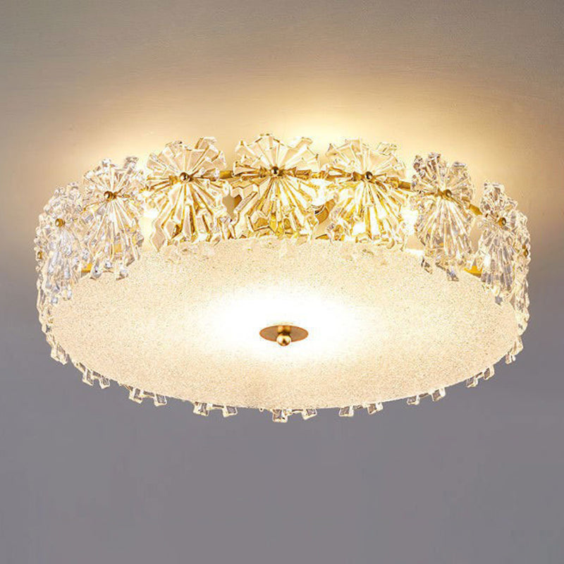 Modern Drum Flush Mount Lighting Crystal Multiple-Light Ceiling Lighting
