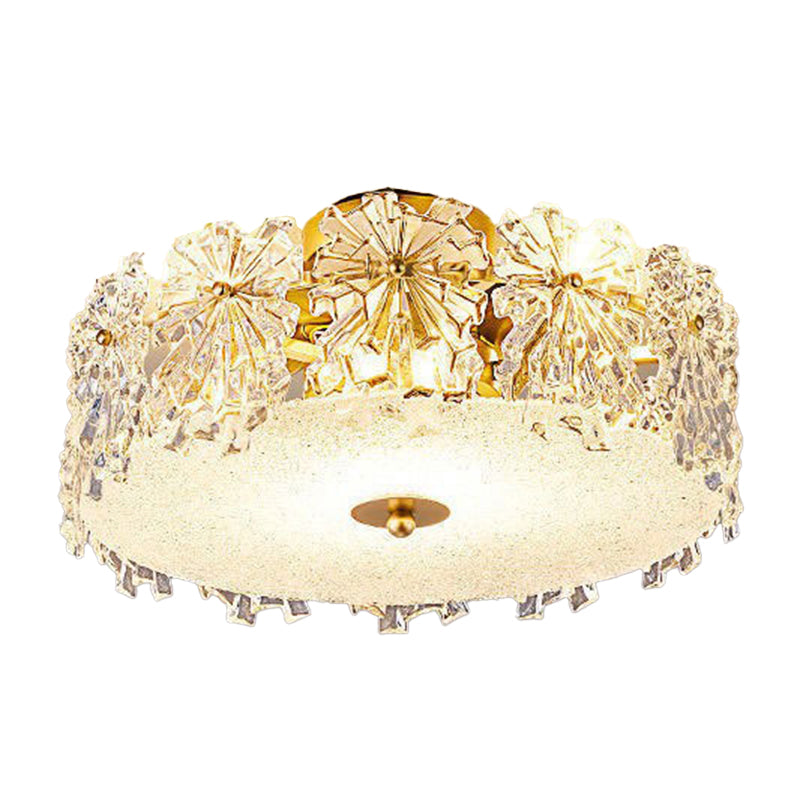Modern Drum Flush Mount Lighting Crystal Multiple-Light Ceiling Lighting