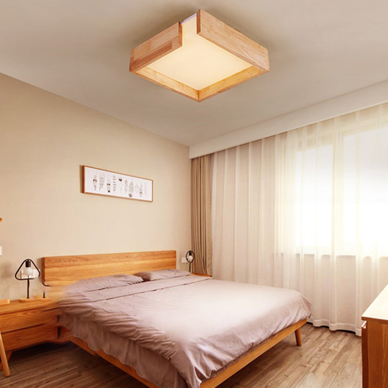 Minimalism Flush Mount Square Wooden Ceiling Light Fixture for Bedroom