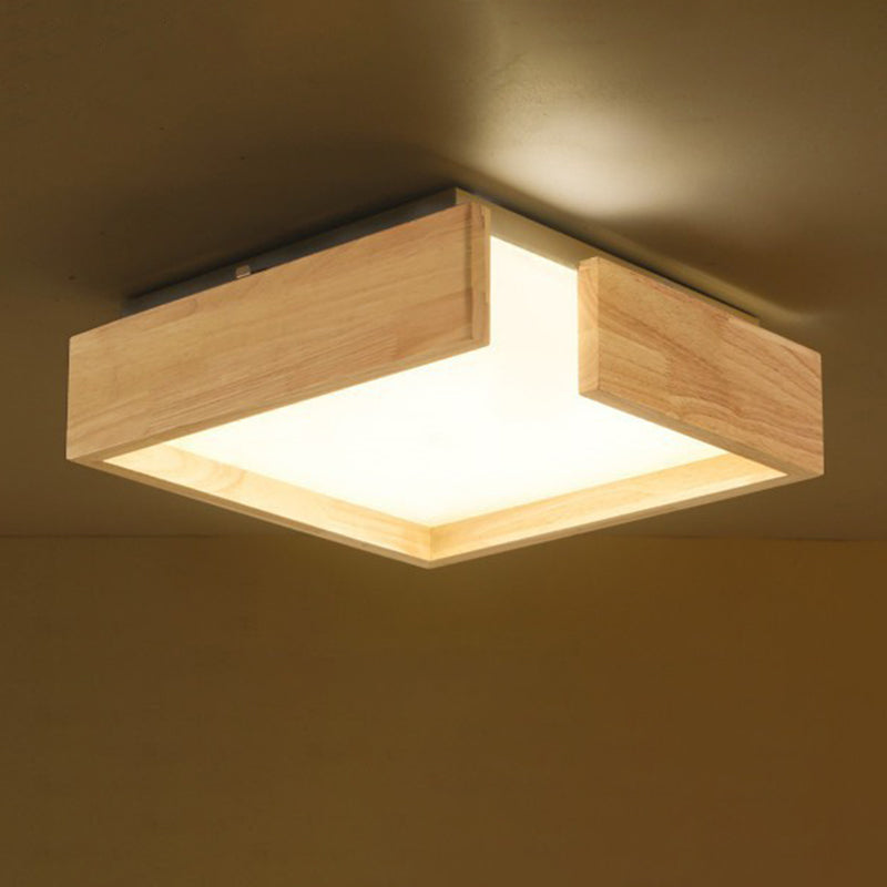 Minimalism Flush Mount Square Wooden Ceiling Light Fixture for Bedroom