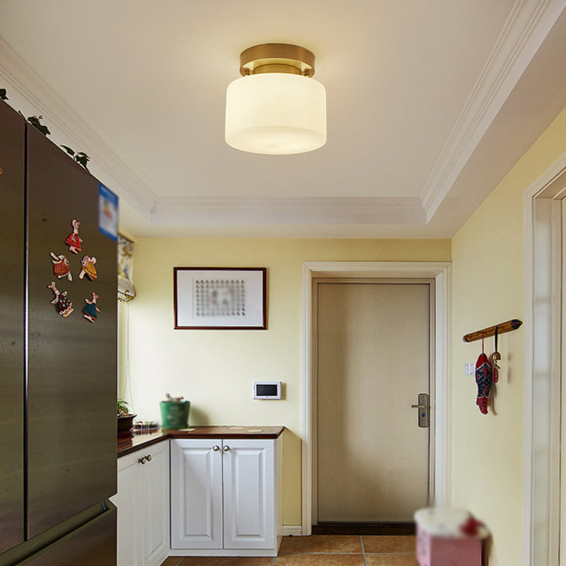 Contemporary Ceiling Lighting Drum Flush Mount Fixture with Glass for Vestibule