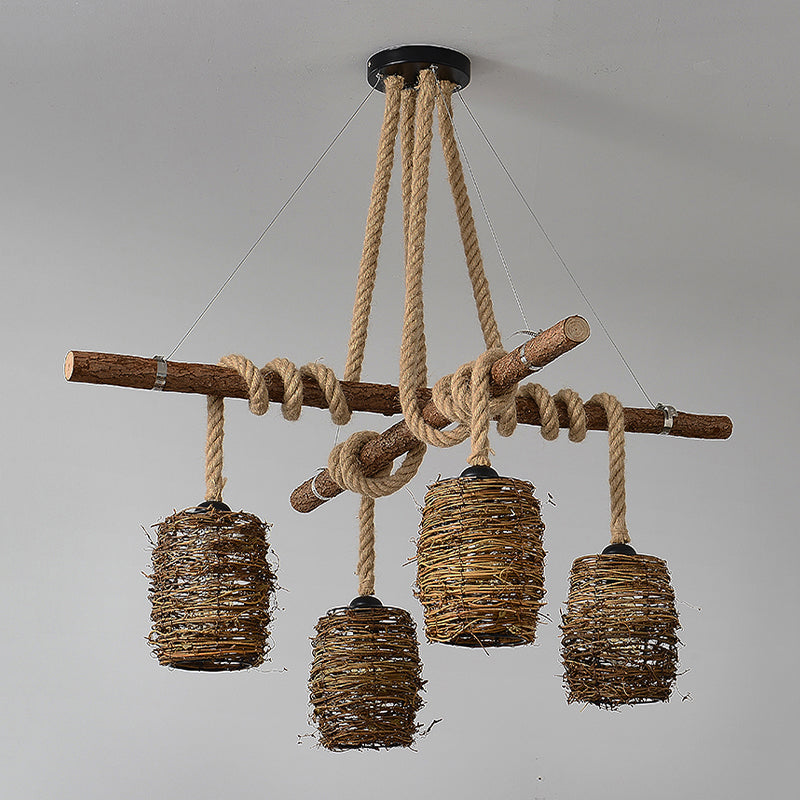 Industrial Style Cylinder Island Pendants Rope Pendant Lights for Dining Room