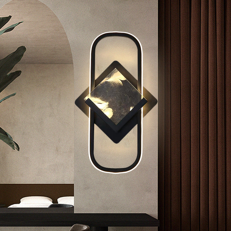 Black Square and Rectangle Wall Mount Lamp Modernist LED Acrylic Wall Light Fixture in White/Warm Light