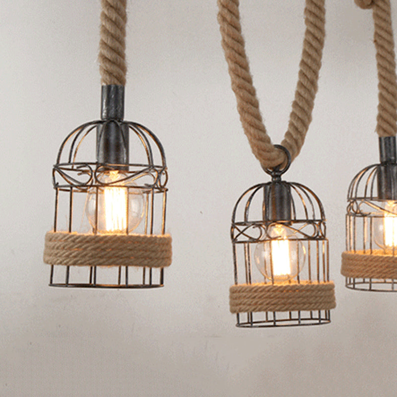 Industrial Style Birdcage Shape Island Pendants Rope Pendant Lights for Restaurant
