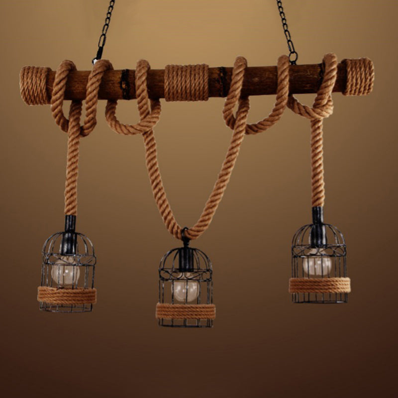 Industrial Style Birdcage Shape Island Pendants Rope Pendant Lights for Restaurant