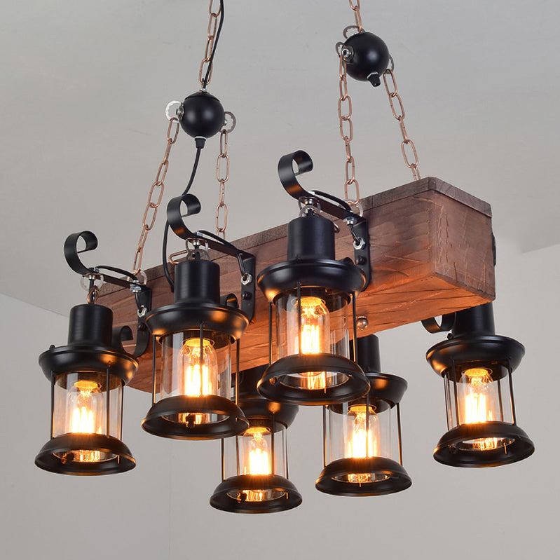 6-Lights Industrial Styl Island Pendants Wood Pendant Lights for Restaurant
