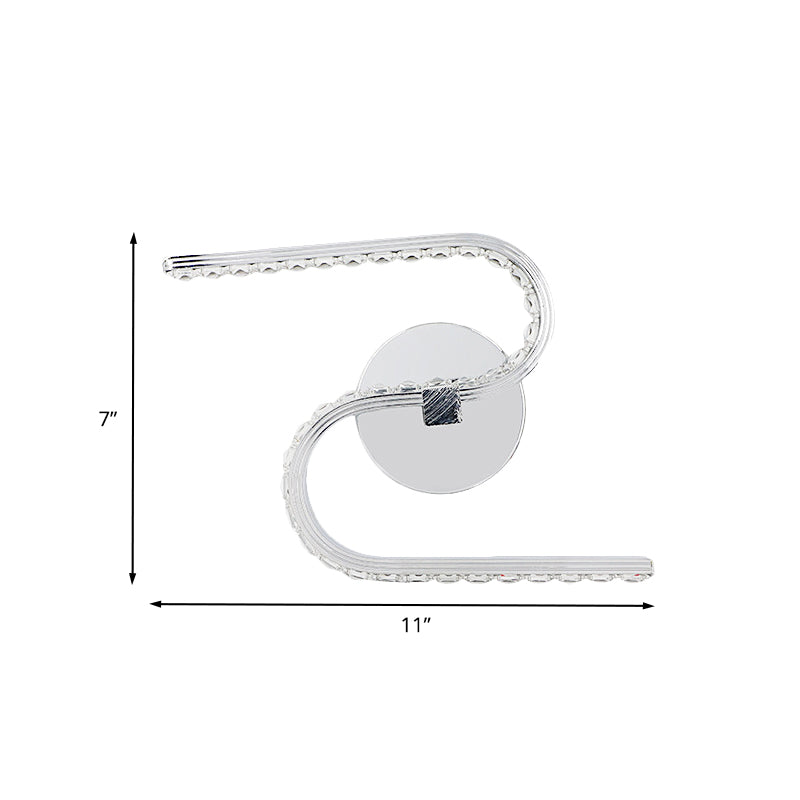Minimalist S-Shape Sconce Lighting Metallic LED Bedside Wall Mount in Chrome with Acrylic Shade, Warm/White Light