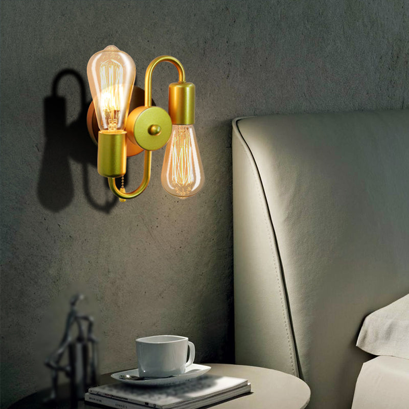 2 Light Unique Shape Wall Mount Light Fixture Industrial Wall Mounted Lighting in Gold