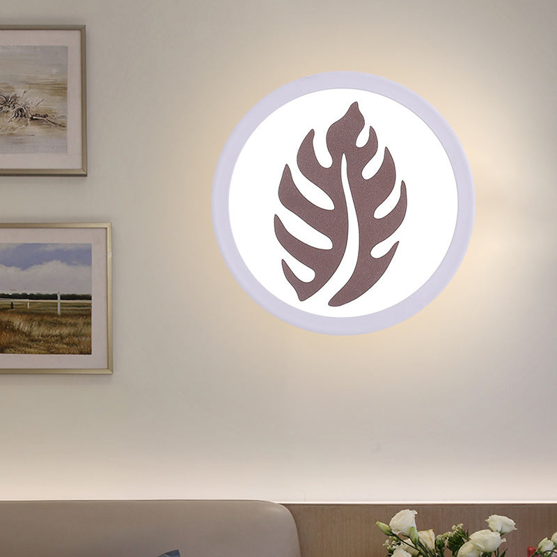 White Round Sconce Light Fixture Modern LED Acrylic Wall Mounted Lamp with Sector/Leaf Pattern, Warm/White Light