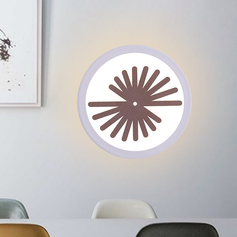 White Round Sconce Light Fixture Modern LED Acrylic Wall Mounted Lamp with Sector/Leaf Pattern, Warm/White Light