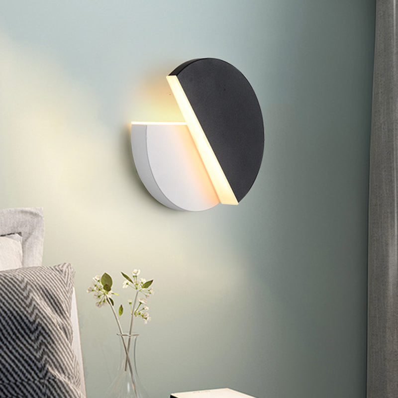 Modernism Double Semicircle Wall Mount Light Metal LED Bedroom Wall Lamp Sconce in Black and White