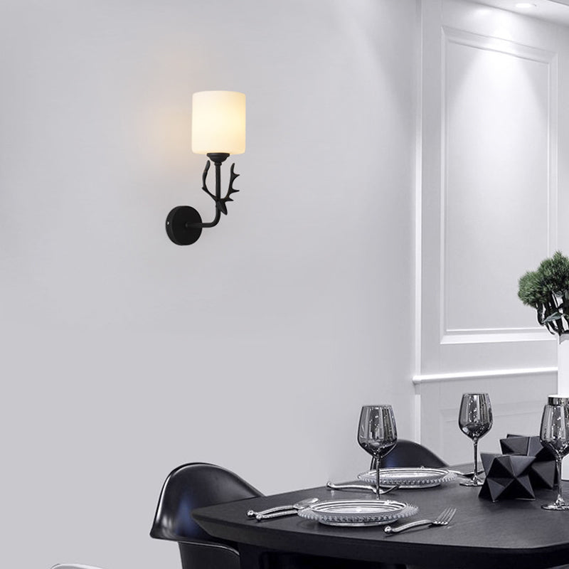 1-Light Cylinder Sconce Light Modern Glass Sconce Light Fixture