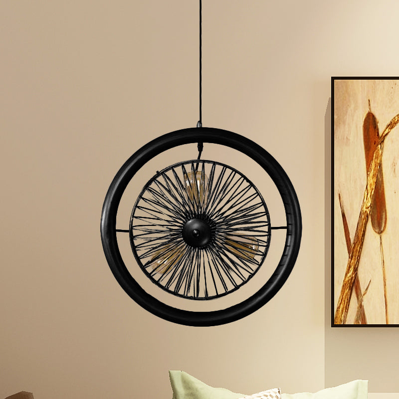 Lámpara de lámpara círculo de latón/acabado negro Cage Farmhouse Metal 3 luces Lámpara colgante de cocina con diseño de ventilador